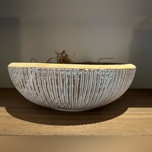 Ribbed white wood bowl